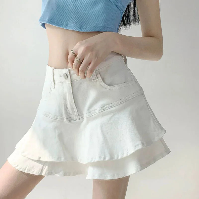 Vintage Denim Skirt Cute Mini Jean Ruffle