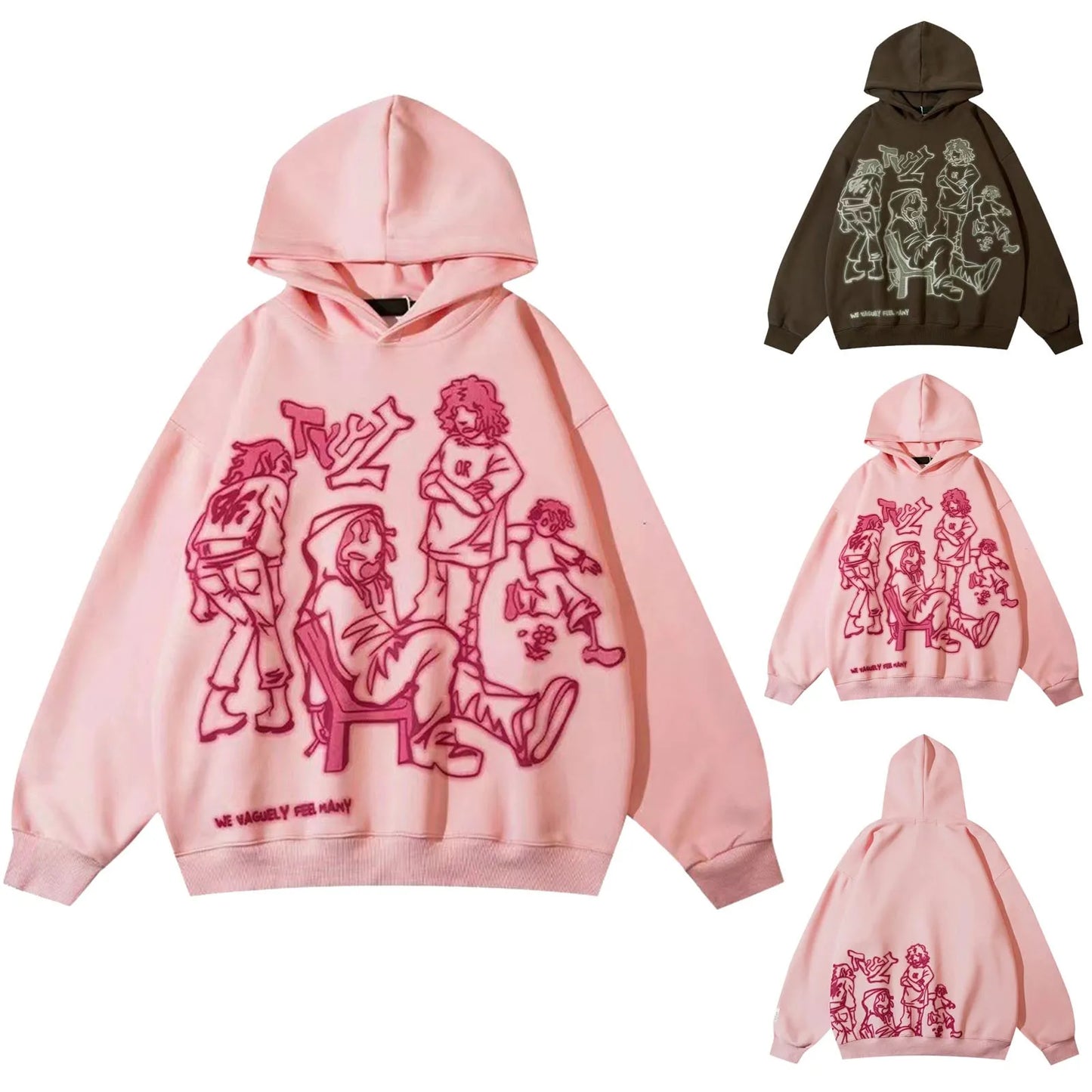 Y2K Streetwear Pink Hoodie Graphic Hoodie