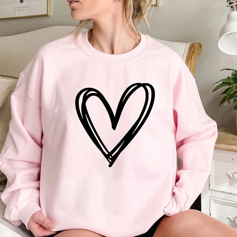 Love Heart  Long Sleeve Crewneck Graphic Hoodie