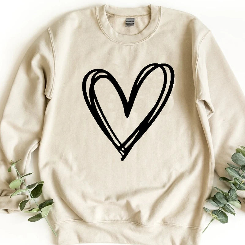 Love Heart  Long Sleeve Crewneck Graphic Hoodie